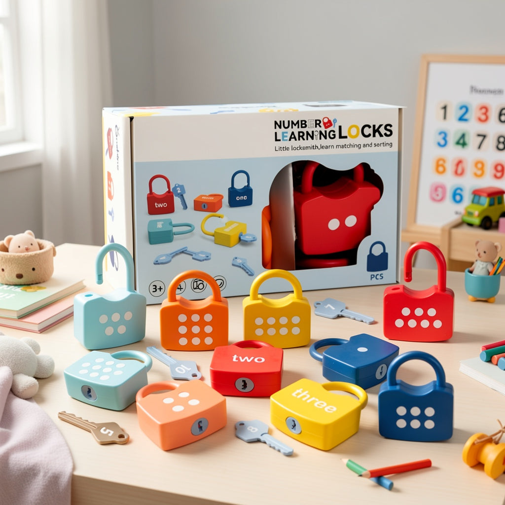 Number Lock & Key Counting Toy Set 10 Pcs - Math Learning Toy for Preschoolers Ages 3-5, Kindergarten Classroom Activity Game, Educational STEM Gift for Boys Girls Birthday Christmas