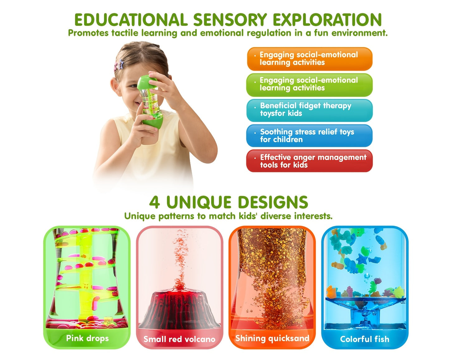 Fidget Tube Toys 4 Pack for Kids – Sensory Calming Tubes for Autism ADHD Stress Relief, Calm Down Corner Supplies, Speech Therapy, Birthday Christmas Gift