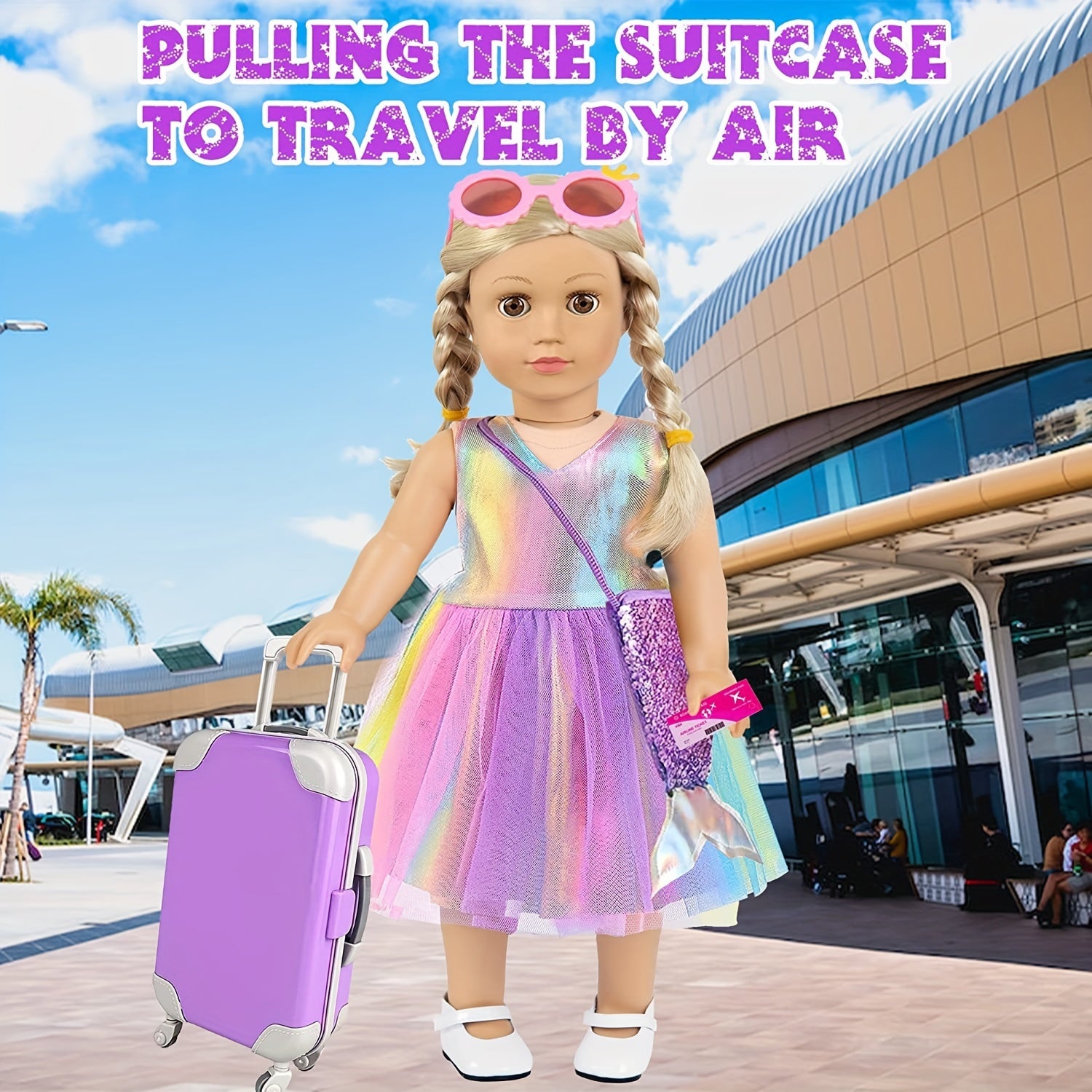 20 Piece Mermaid Doll Travel Set for 18 Inch Dolls – Suitcase Mermaid Dress Outfits Bag Camera Glasses Passport Accessories Kit No Doll Girls Ages 3+ Gift