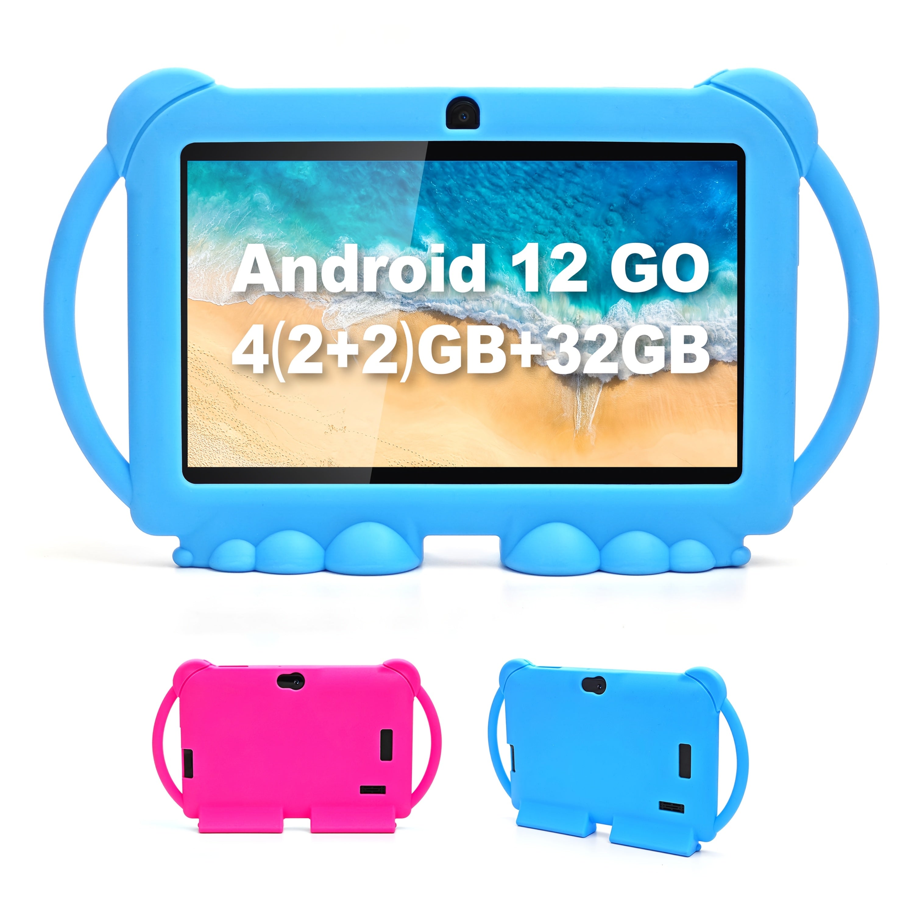 Kids Tablet 7-Inch Android 12 4GB RAM 32GB ROM Dual Cameras Eye Protection Display Parental Control 2.4G WiFi Shock Resistant Case – Gift for Children Boys Girls