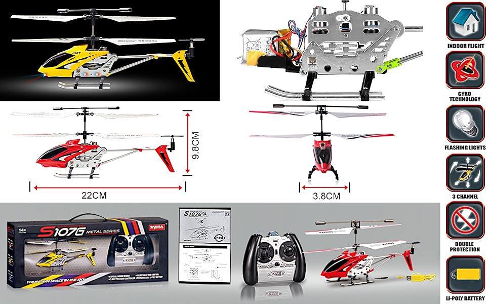 Syma S107G RC Helicopter 3.5 Channel Infrared with Gyro - Indoor Remote Control Mini Helicopter, USB Charger & Spare Blade Included, Ages 14+, Red