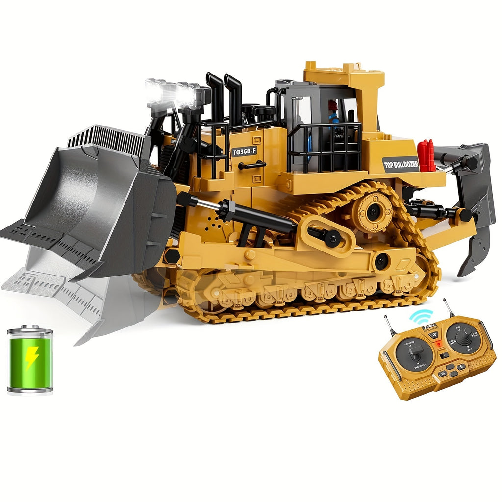 RC Construction Vehicle Toy 9-Channel 2.4GHz Alloy Metal Bulldozer Excavator Loader with Lights Sound Rechargeable – Kids Halloween Christmas Birthday Gift Boys Girls