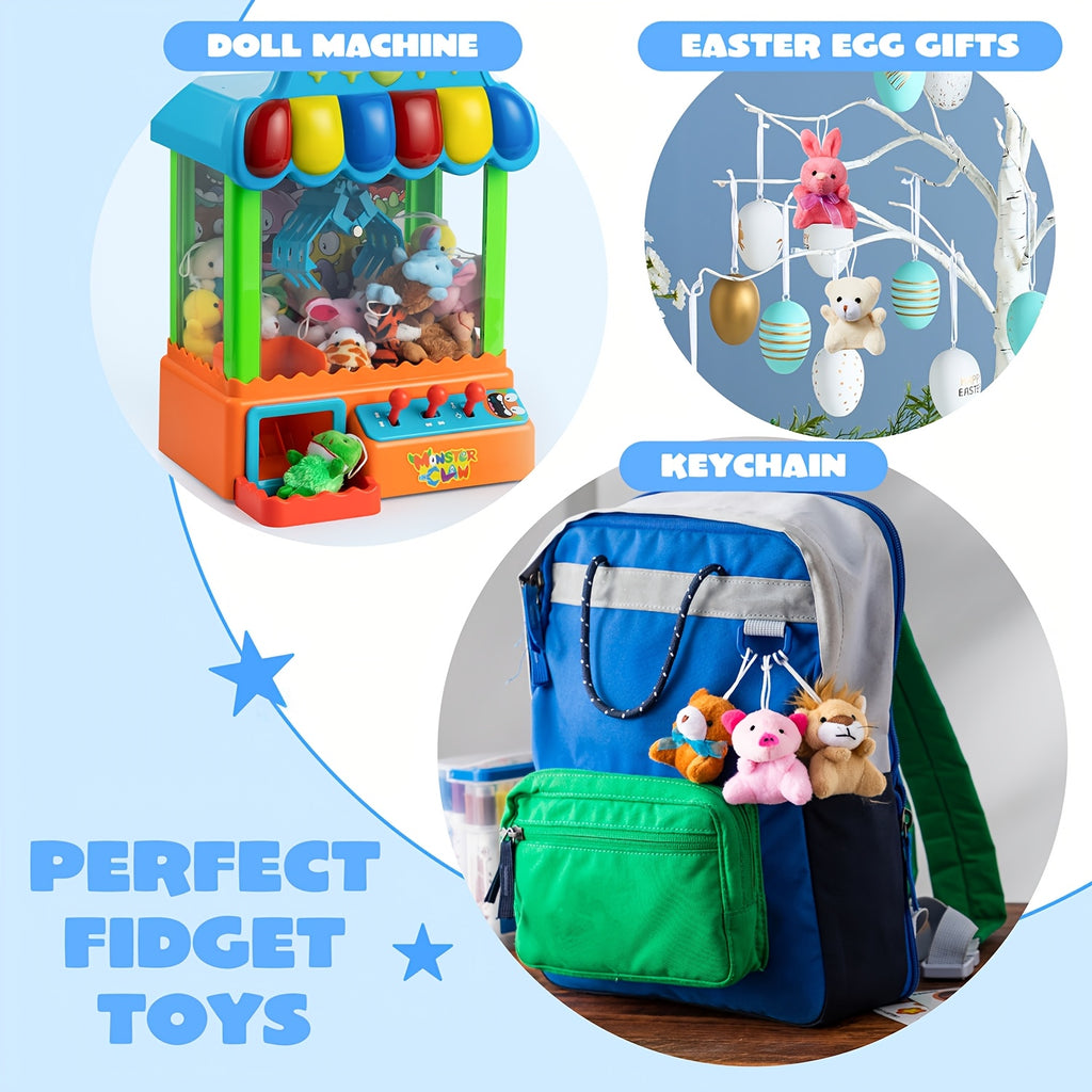 Mini Stuffed Animal Keychain Set 24 Pcs – Soft Plush Animal Figures with Lanyard, Easter Egg Stuffers, Party Favors, Classroom Prizes, Carnival Rewards & Bulk Birthday Gifts for Kids