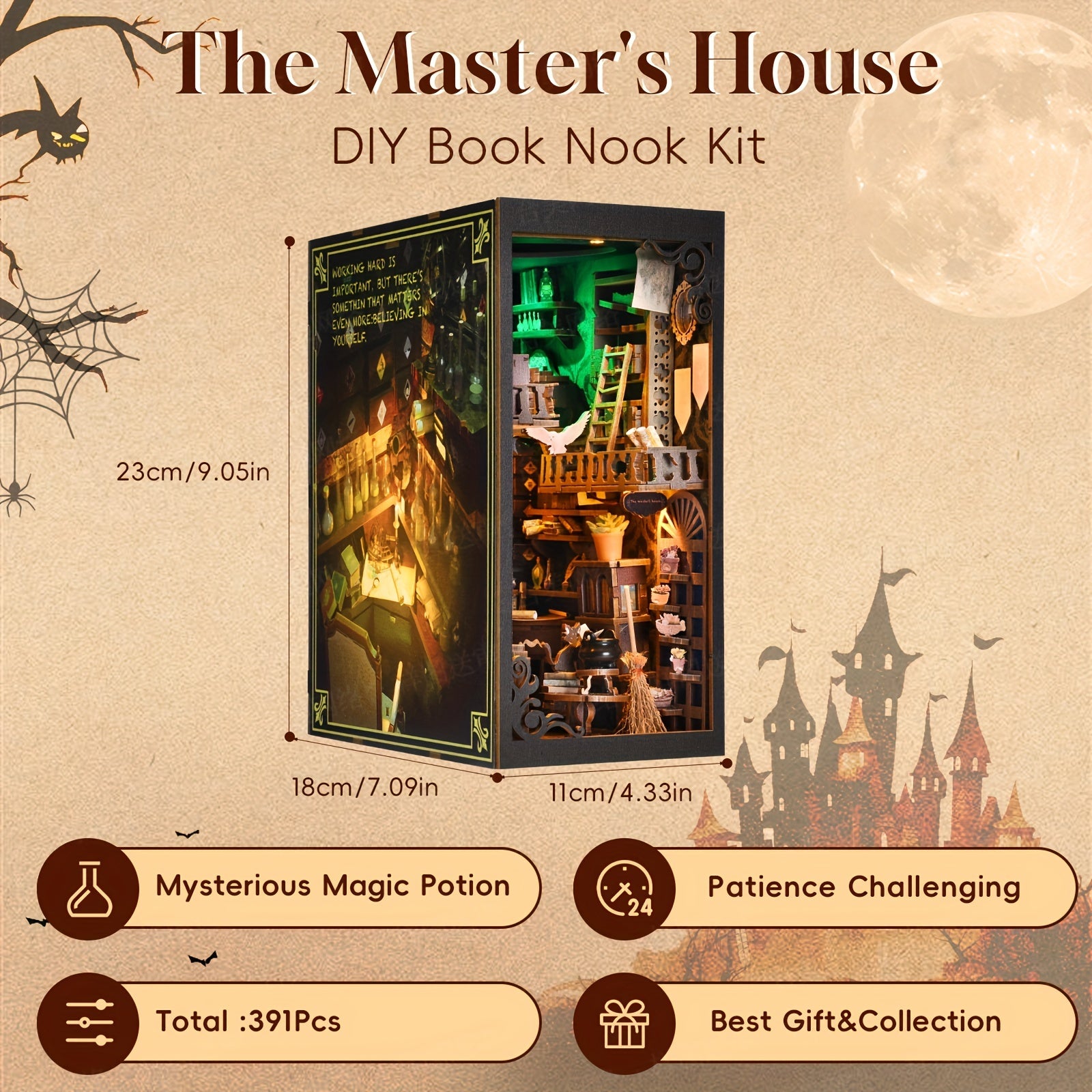 DIY Book Nook Kit Master's House Theme – 3D Wooden Puzzle Bookshelf Insert with LED Lighting, Vintage Alley Decor, Creative Room Decor & Birthday Gift for Adults & Teens