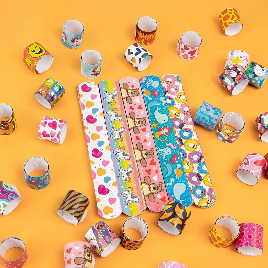 144-Piece Slap Bracelets for Kids Bulk – Unicorn, Heart & Animal Wristbands for Party Favors, Classroom Prizes & Goodie Bag Stuffers