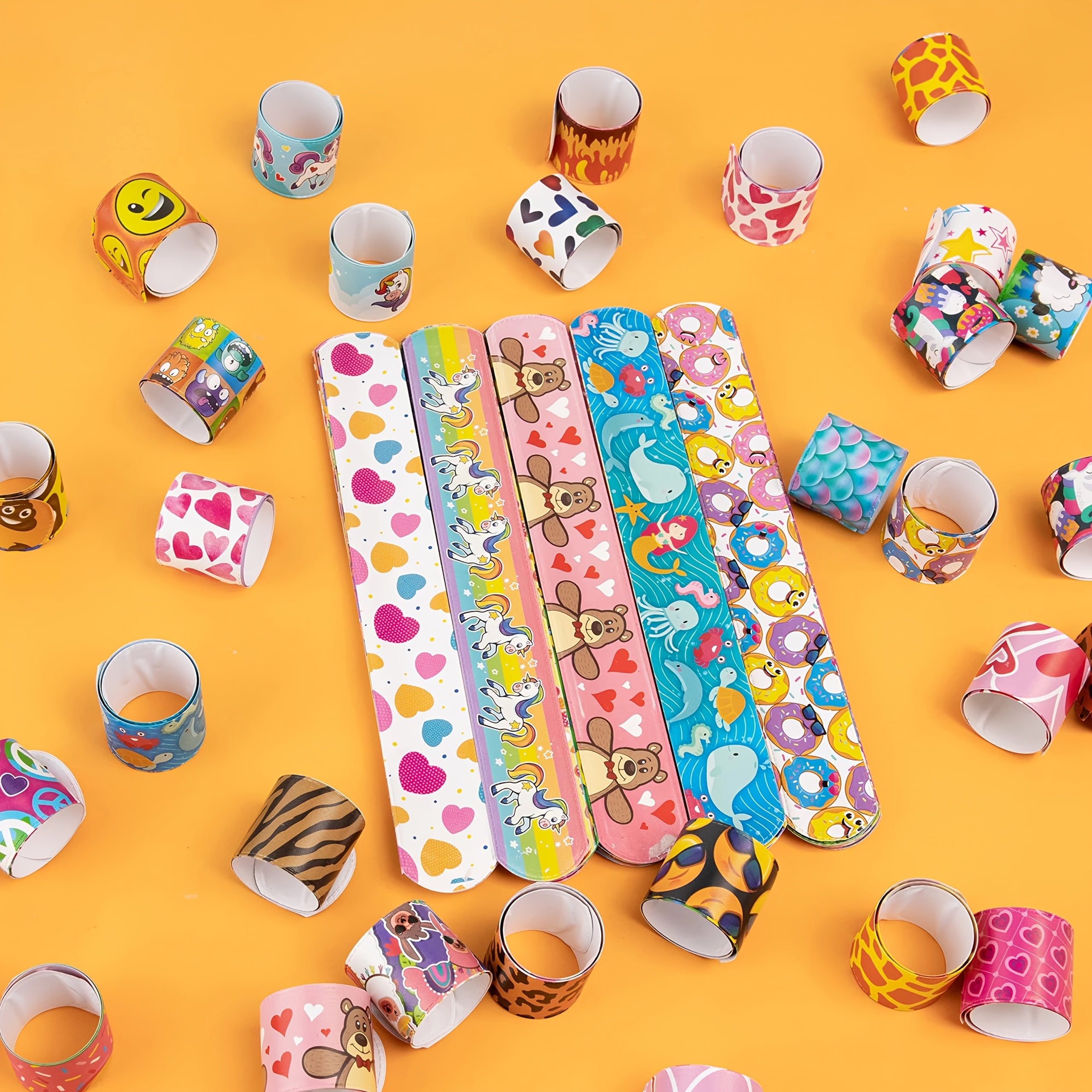 144-Piece Slap Bracelets for Kids Bulk – Unicorn, Heart & Animal Wristbands for Party Favors, Classroom Prizes & Goodie Bag Stuffers