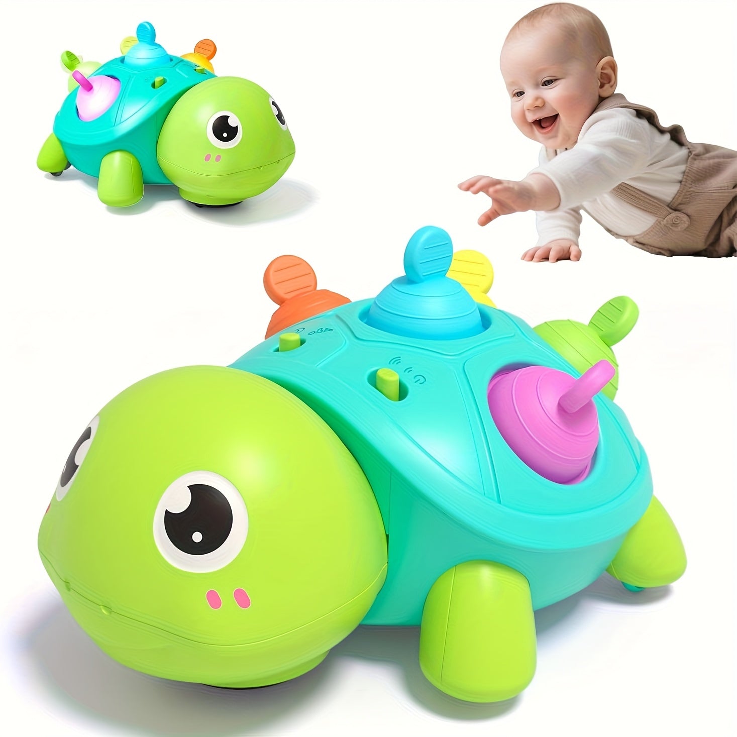 Musical Crawling Turtle Baby Toy – Dancing Crawling Toy with Music & Lights, Tummy Time Sensory Toy for Infant Boys Girls, Christmas Thanksgiving Halloween Birthday Gift
