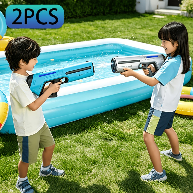2-Pack Electric Water Gun with LED Light & 40ft Range – USB Rechargeable Auto-Fill Pulse Jet Squirt Gun for Pool Beach Backyard Kids Adults