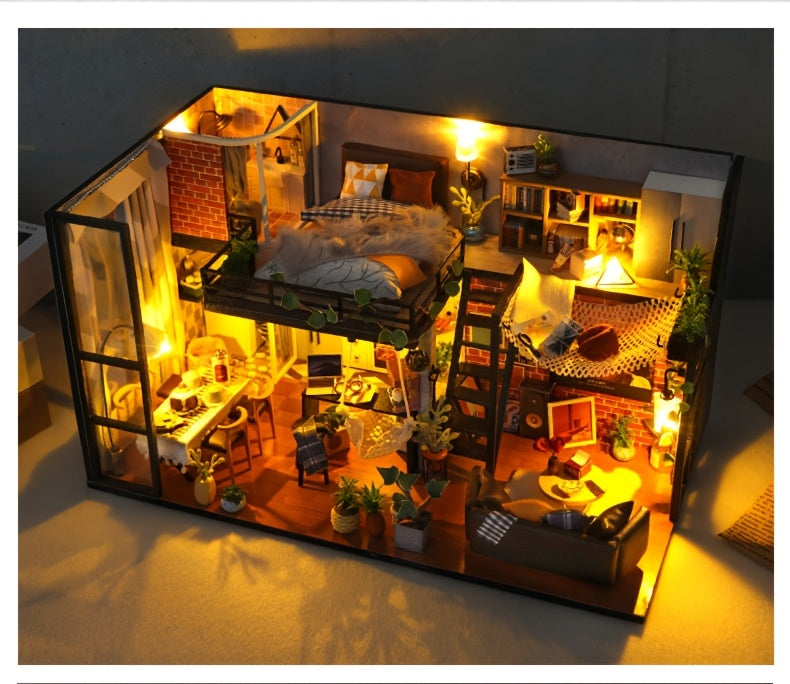 Literary Utopia DIY Dollhouse Kit 2-Story Miniature House with Dust Cover – Book Lover Cozy Reading Nook Handmade No Glue Needed Home Decor Display Gift for Teens Adults Ages 14+