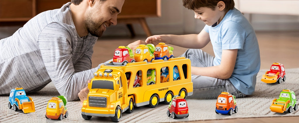 Transport Carrier Truck Toy 16.9 Inch with 6 Mini Cars Lights Sounds Construction Vehicle Playset for Kids Boys Girls Toddlers Ages 3+ Birthday Christmas Gift
