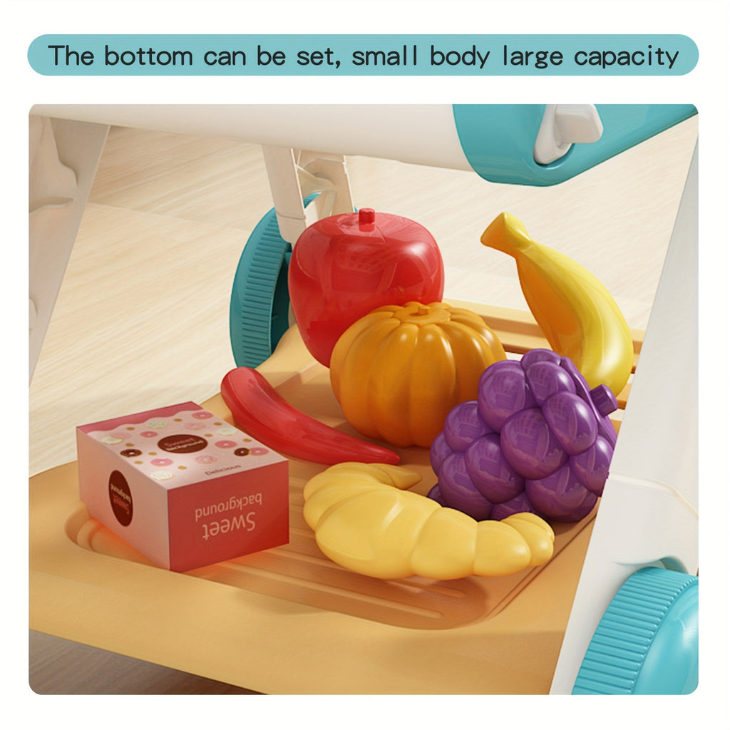 Kids Grocery Shopping Cart Toy Set Pretend Play with Pretend Food Accessories Wheels Toddler Girls Boys Christmas Birthday Gift