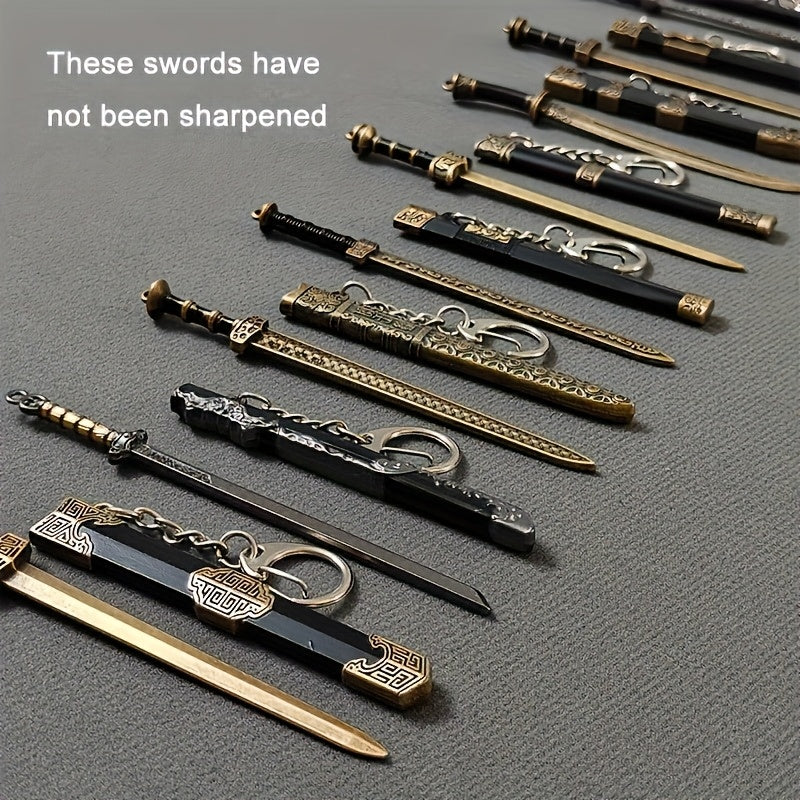 Metal Miniature Sword Set 7pcs with Sheaths Ancient Military Fantasy Pendant Collectible Anime RPG Game Fan Gift for Teens Adults Ages 14+