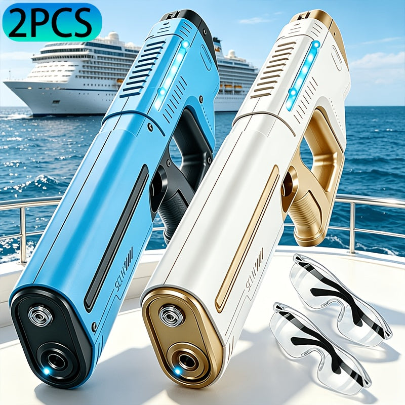 2-Pack Electric Water Gun with LED Light & 40ft Range – USB Rechargeable Auto-Fill Pulse Jet Squirt Gun for Pool Beach Backyard Kids Adults
