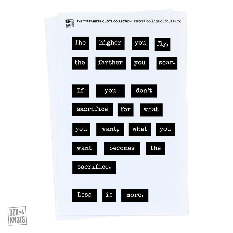 Junk Journal Quote Cutouts, 6 Matte Typewriter Text Sheets for Scrapbooking and Collage, Cut-Your-Own Creative Paper Craft Supplies