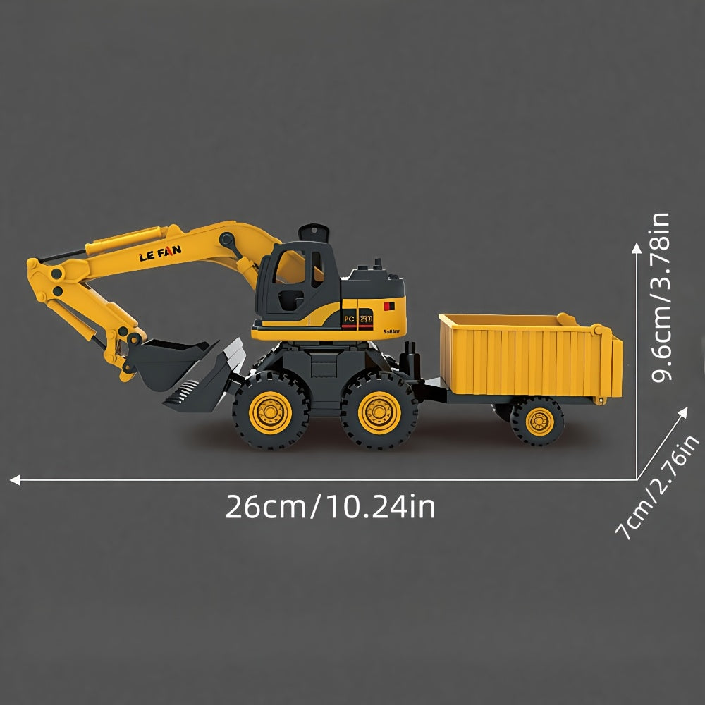 3-in-1 Construction Truck Toy Set Excavator Bulldozer & Dump Truck Inertia Power No Battery, Opening Cab 360° Rotation, Gift for Boys Girls Ages 3+