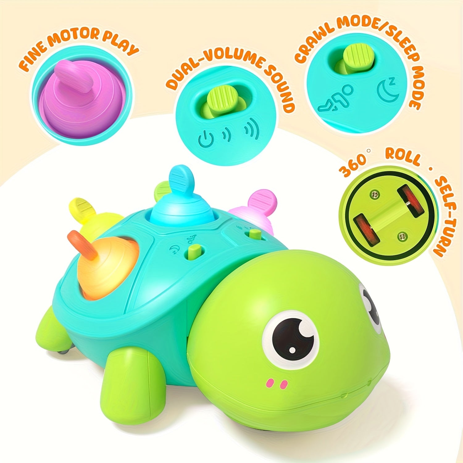 Musical Crawling Turtle Baby Toy – Dancing Crawling Toy with Music & Lights, Tummy Time Sensory Toy for Infant Boys Girls, Christmas Thanksgiving Halloween Birthday Gift