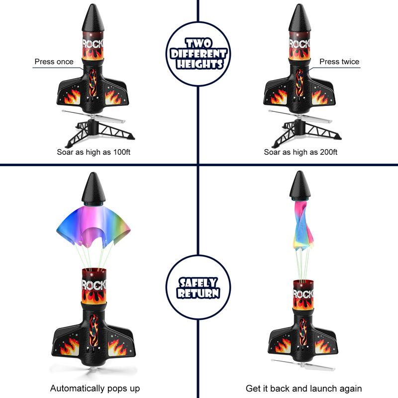 Motorized Rocket Toy with Parachute for Kids Ages 8–12, Aiencsai 2231A Self-Launching Flying Toy for Outdoor Adventures and Birthday Gifts