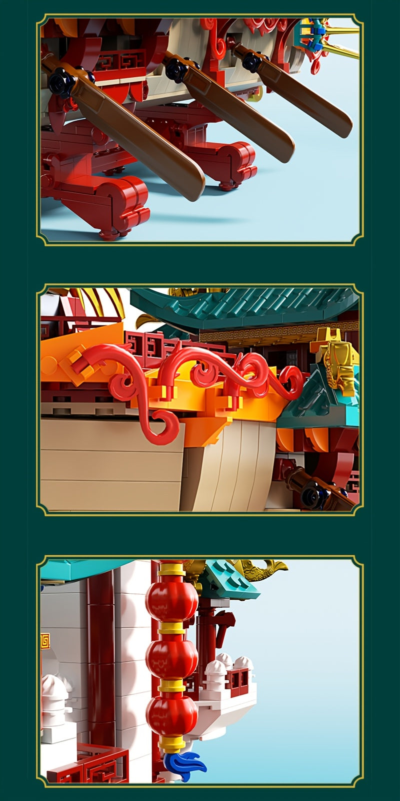 2453-Piece Dragon Boat Building Block Set Large Scale Chinese Dragon Boat Festival Model Kit - ABS Bricks Medium Difficulty, Unique Cultural Display Piece, Gift for Adults Teens Collectors