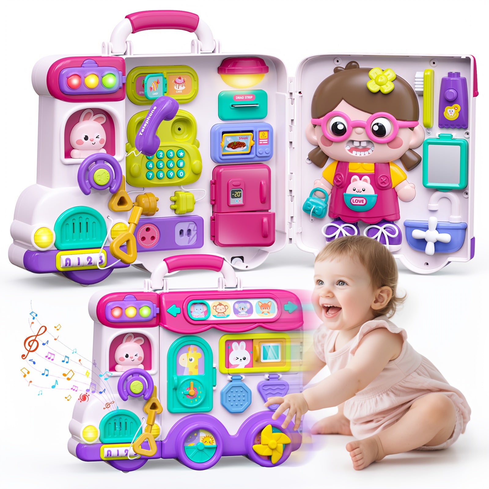 54-in-1 Musical Baby Busy Board for Toddlers - Early Educational Toy with Motor Skills Development, Montessori Activity Board, Birthday Gift for Baby Boys Girls 1-3 Years
