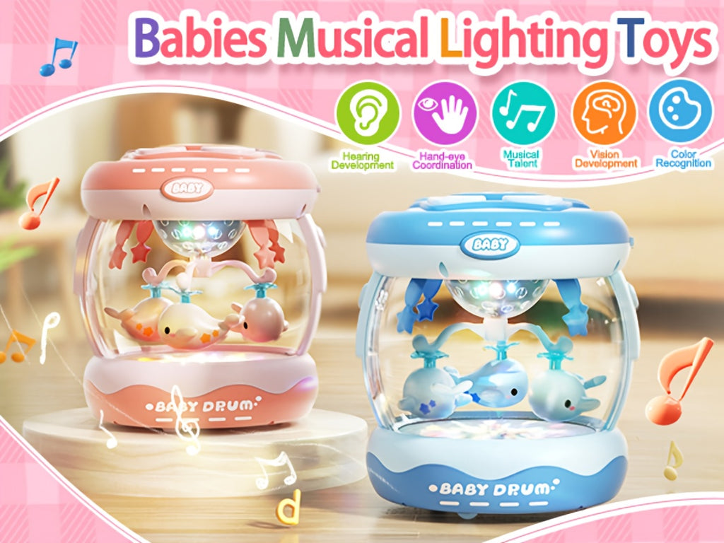 JOVOW Baby Rotating Projector Music Toy for 3 Months+ – Interactive Animal Sounds & Music, Multi-Functional Sensory Learning Toy for Infant Boys Girls, Party Music, Skills Development, Pink & Blue