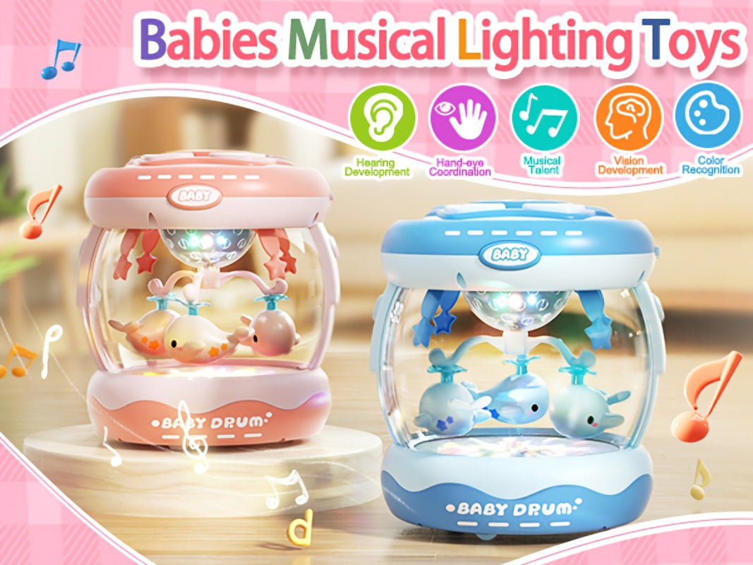 JOVOW Baby Rotating Projector Music Toy for 3 Months+ – Interactive Animal Sounds & Music, Multi-Functional Sensory Learning Toy for Infant Boys Girls, Party Music, Skills Development, Pink & Blue