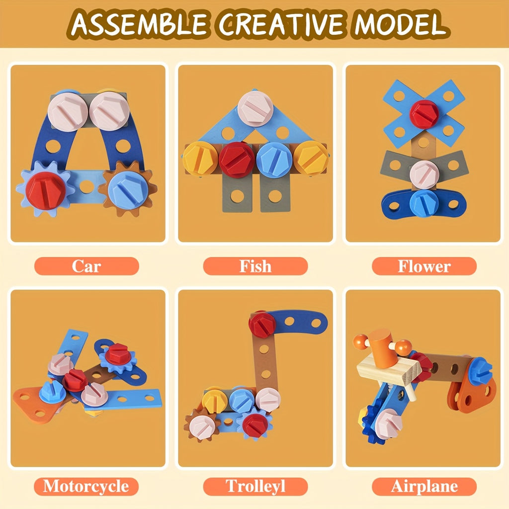 Kids Wooden Tool Set 39PCS Pretend Play Construction Toys Toddler Tool Kit with Toolbox Vest STEM Learning Birthday Gift Boys Girls