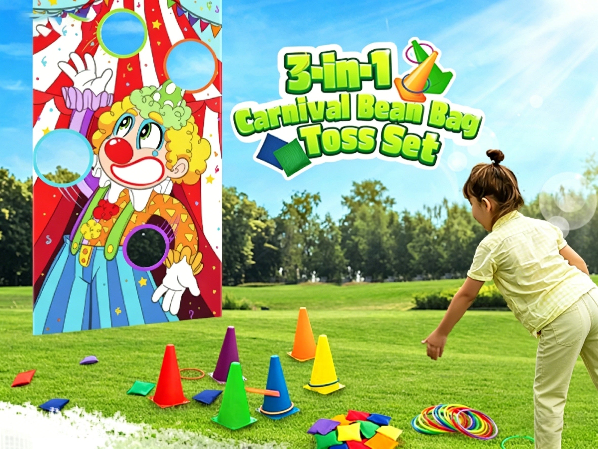 Ring Toss Game Set for Kids 31PCS Outdoor Yard Games Bean Bag Toss Lawn Party Carnival Games for Toddlers Family Easter Gift