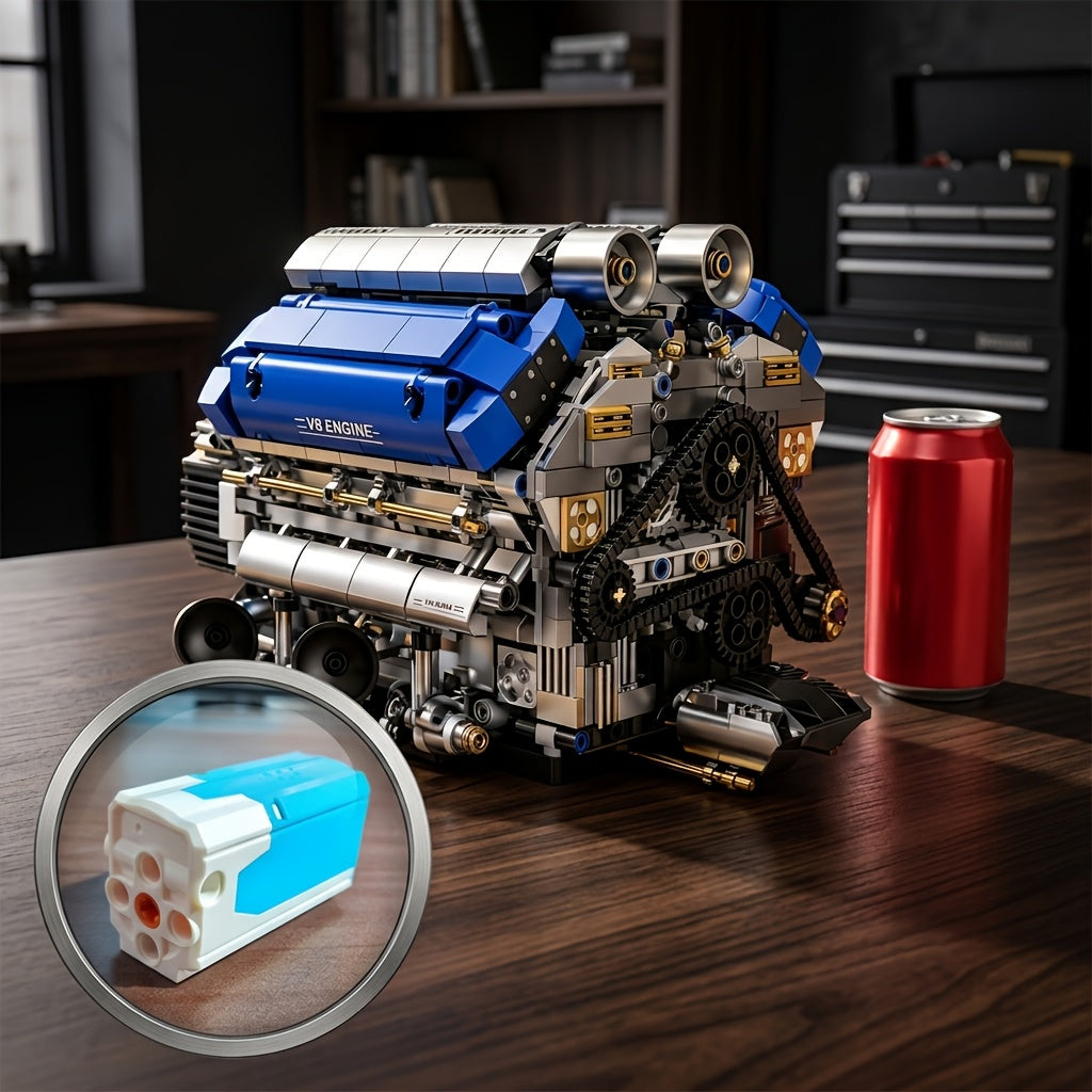 V8 Engine Building Blocks Set 1370pcs Functional Simulated Automobile Engine Model Dynamic Operable Mechanical Structure Adult Tech Assembly Kit