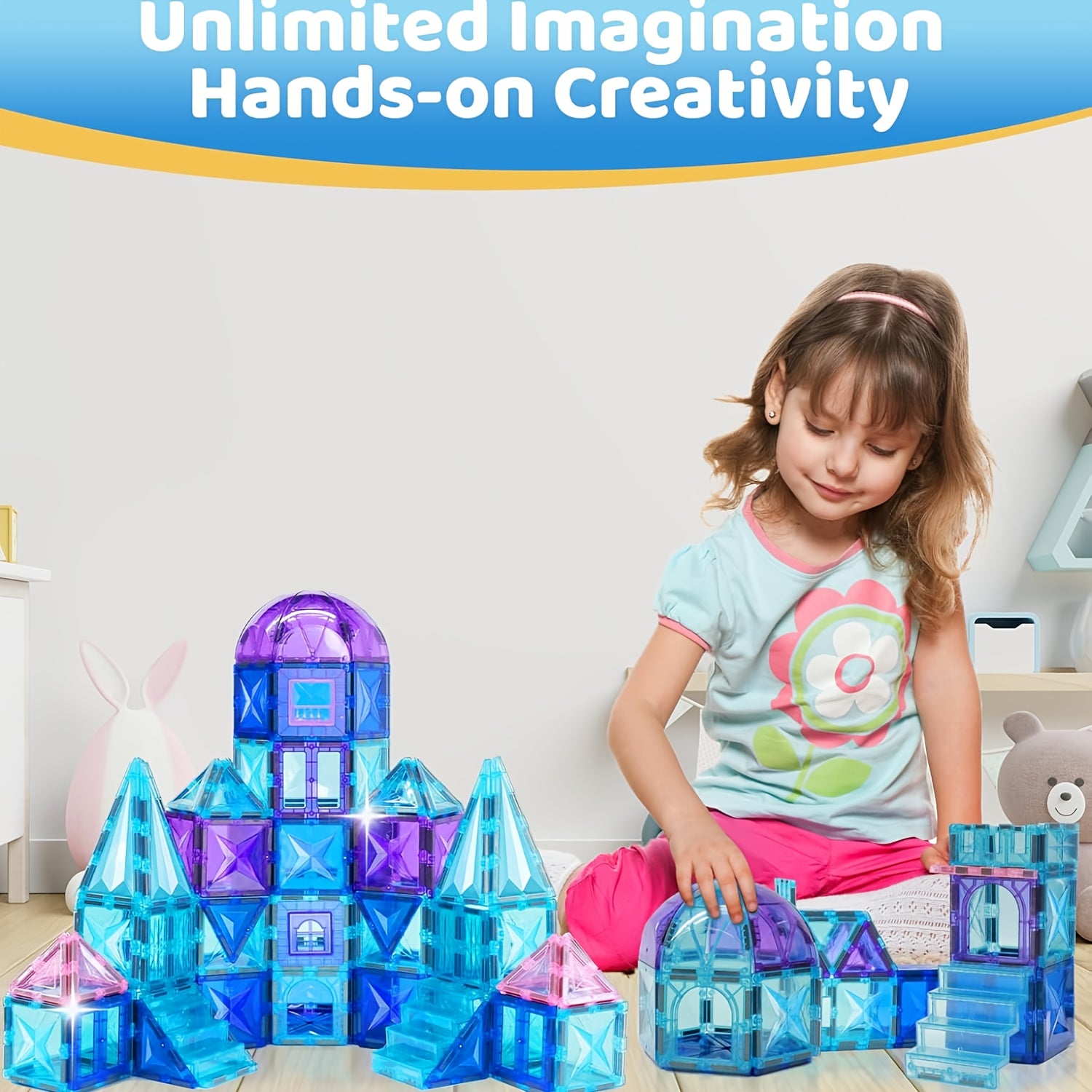 Magnetic Tiles for Kids 116pcs Castle STEM Building Blocks – 3D Magnetic Construction Pretend Castle Playset Preschool Learning Toy Gift for Boys Girls Age 3+