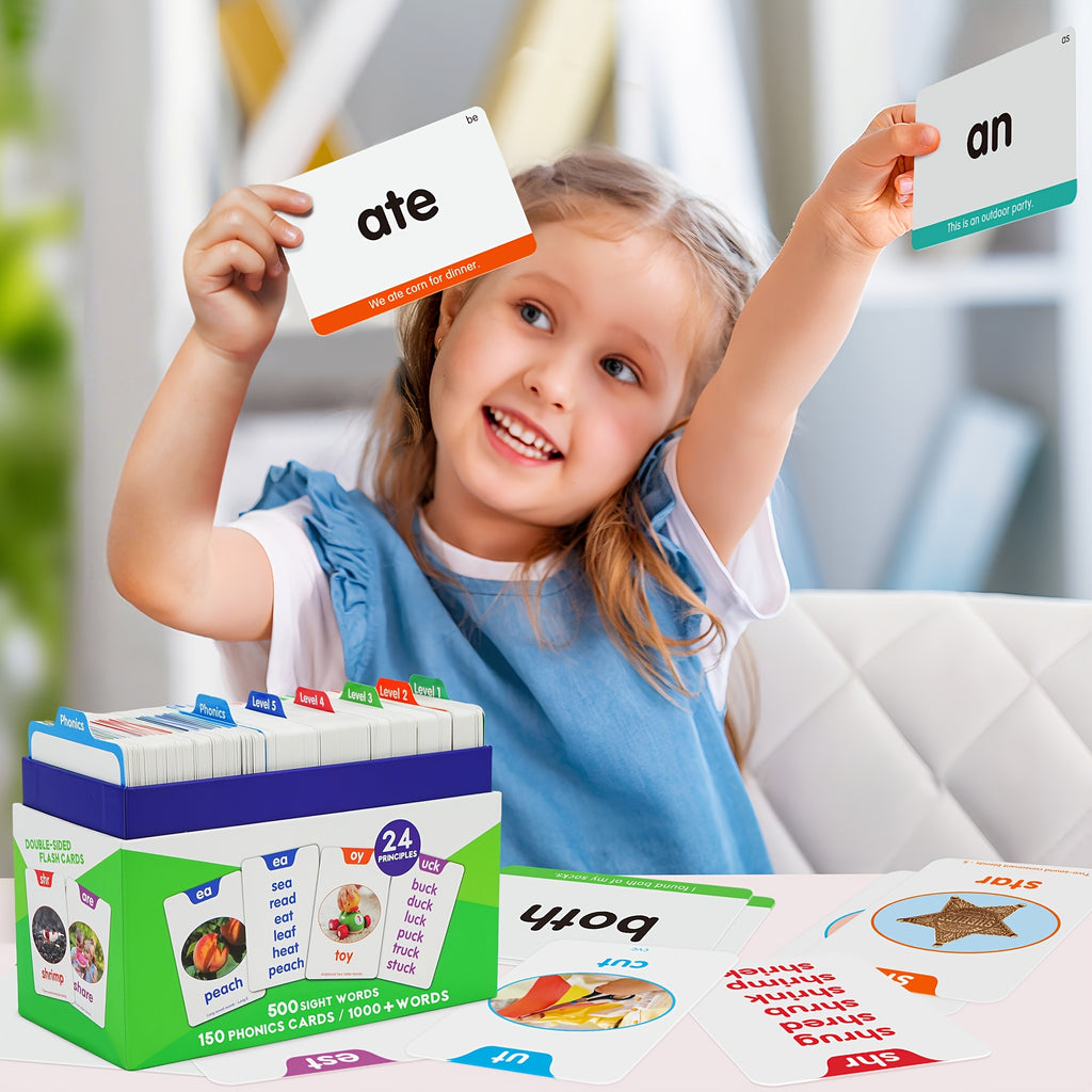 500 Sight Words & 150 Phonics Flash Cards Set – 1000+ Words, Dolch & Fry High Frequency Words, CVC Blends & Long Vowels, Learn to Read for Pre-K to 3rd Grade Kids