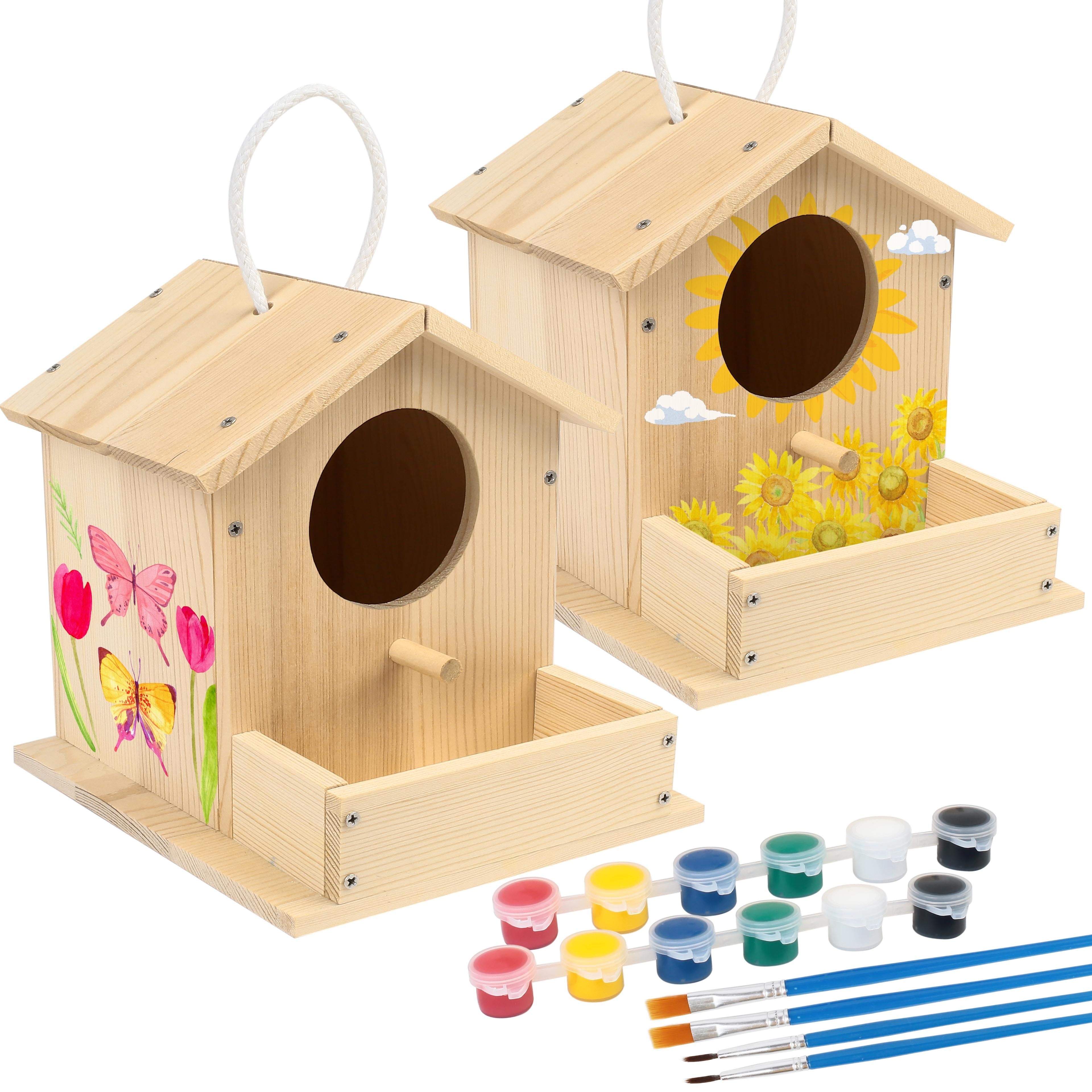 Wooden Birdhouse Kit for Kids Build & Paint Your Own 2-Pack DIY Arts Crafts Set with Brushes Paint Family Activity Birthday Christmas Gift for Boys Girls