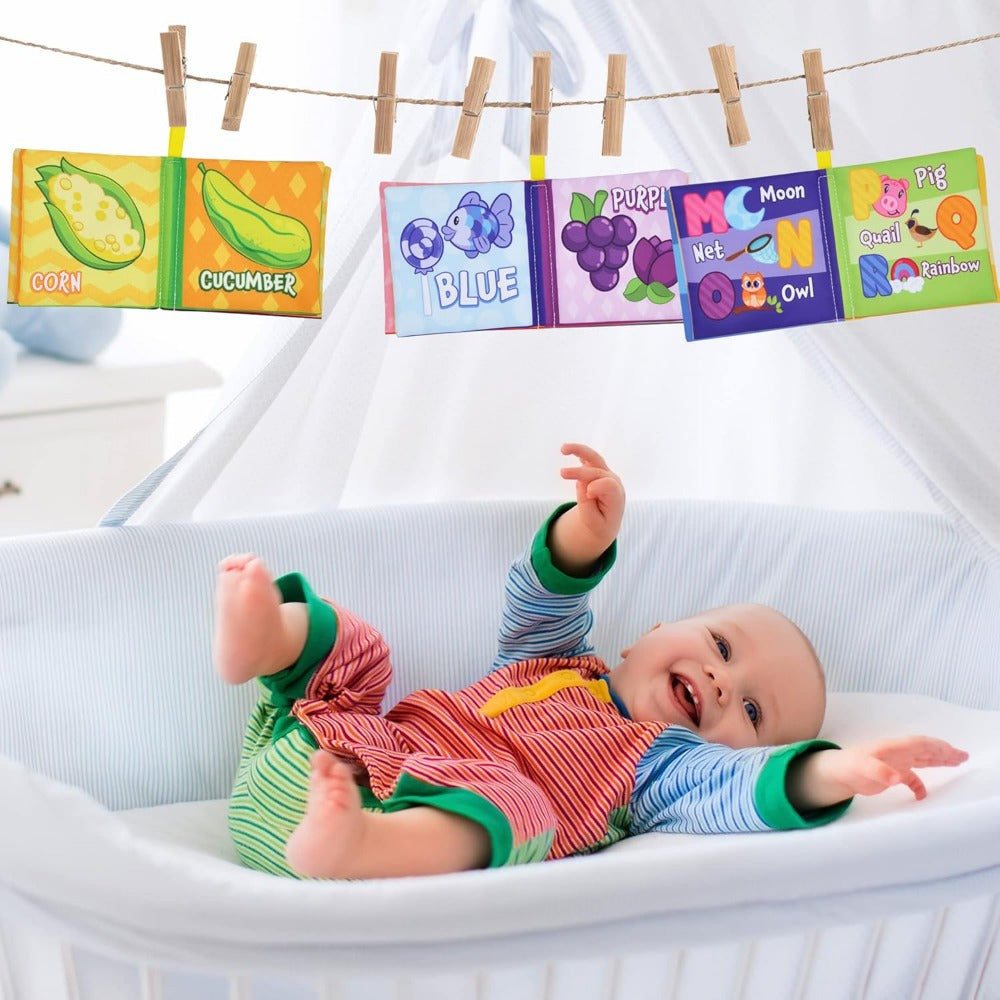 Baby Soft Cloth Books Set 12 Pack - Crinkle Fabric Bath Books for Infant Newborn Toddler, Non-Toxic Washable First Books with 12 Themes, Early Learning Sensory Toy, Baby Shower Birthday Christmas Gift