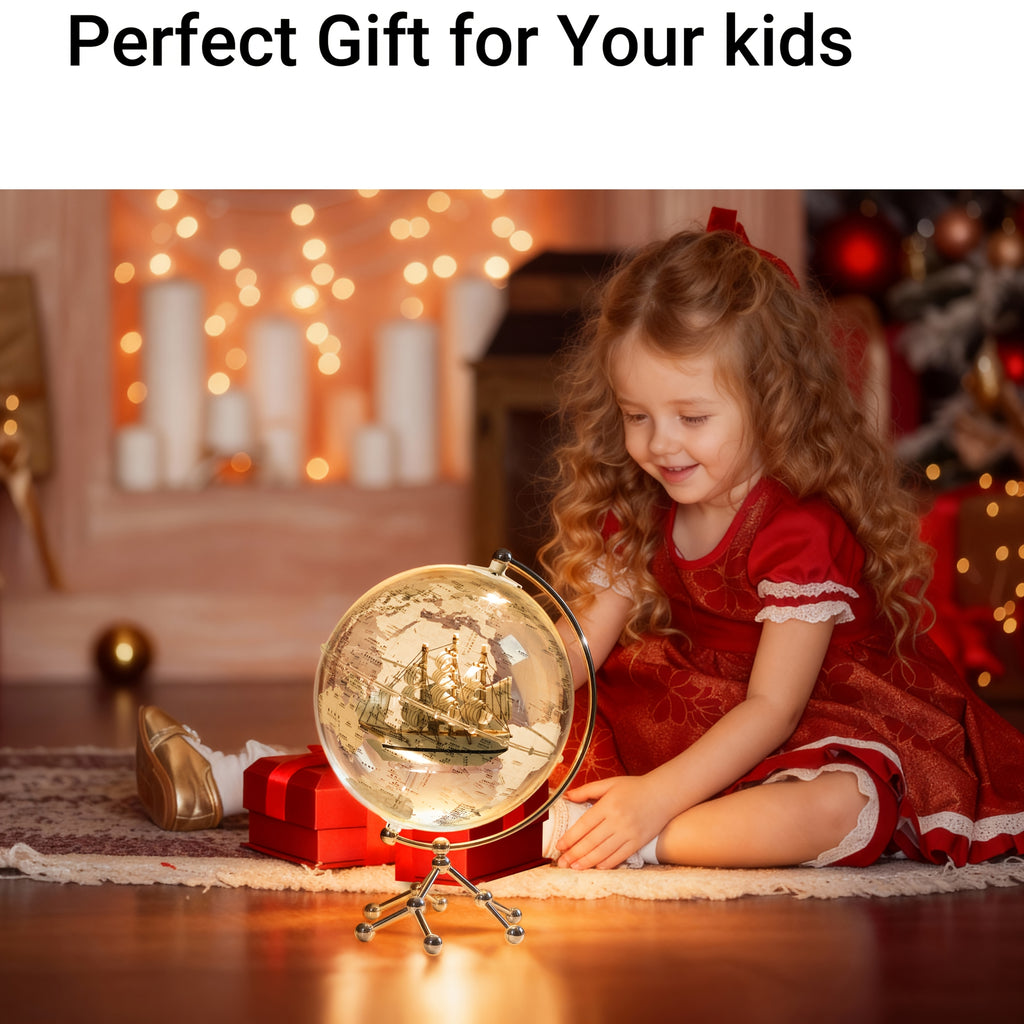 LED Illuminated Crystal Earth Globe with Metal Stand – 7.87" Lighted World Map Sphere for Desktop, Bookshelf & Home Decor, Unique Gift for Adults & Kids