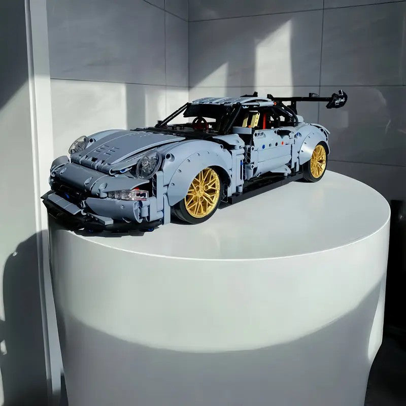 2100pcs Misty Blue Lowrider Sports Car Building Blocks Set Adult Collectible Model Kit Desktop Ornament Room Decor Gift for Men Car Enthusiasts