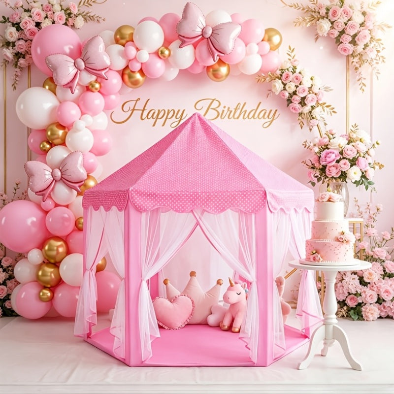 Pink Princess Hexagon Play Tent for Girls Ages 2+ - Indoor Dream Castle with Gauze Curtain, Kids Pretend Play Reading Corner Secret Base, Birthday Christmas Easter Gift for Girls