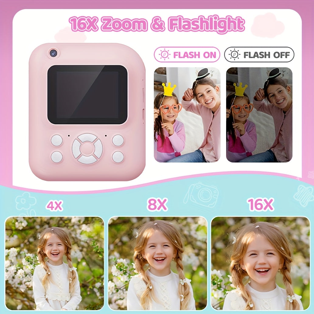 Kids Instant Print Digital Camera 1080P HD with 2.4'' Screen - Super Cute Camera Toy with 3 Rolls Print Paper & 32GB Card, Birthday Gift for Girls Boys Ages 3-12
