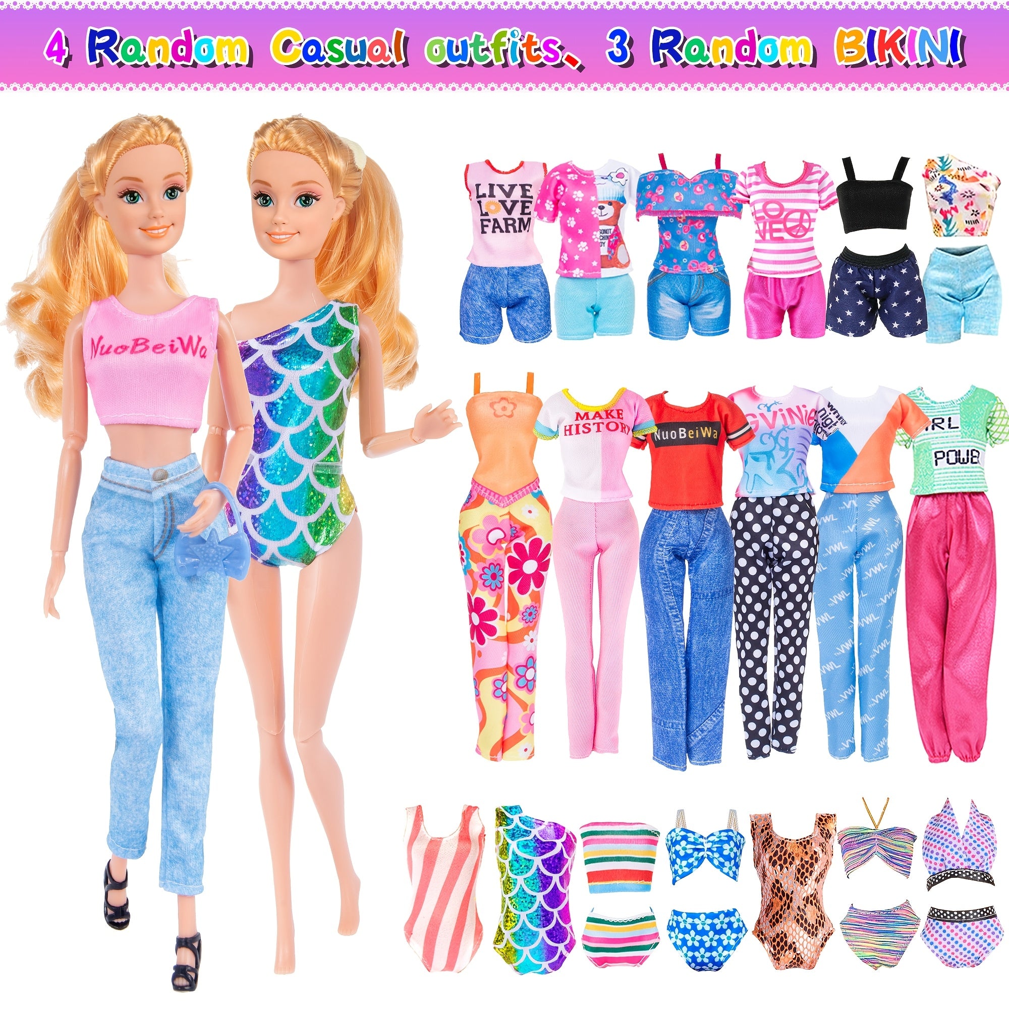 50-Piece Doll Clothes and Accessories Set for 11.5 Inch Fashion Dolls - Princess Dresses Outfits Shoes Fur Coat Jewelry, Complete Doll Wardrobe Gift for Girls Ages 3+, Birthday Christmas Easter Gift