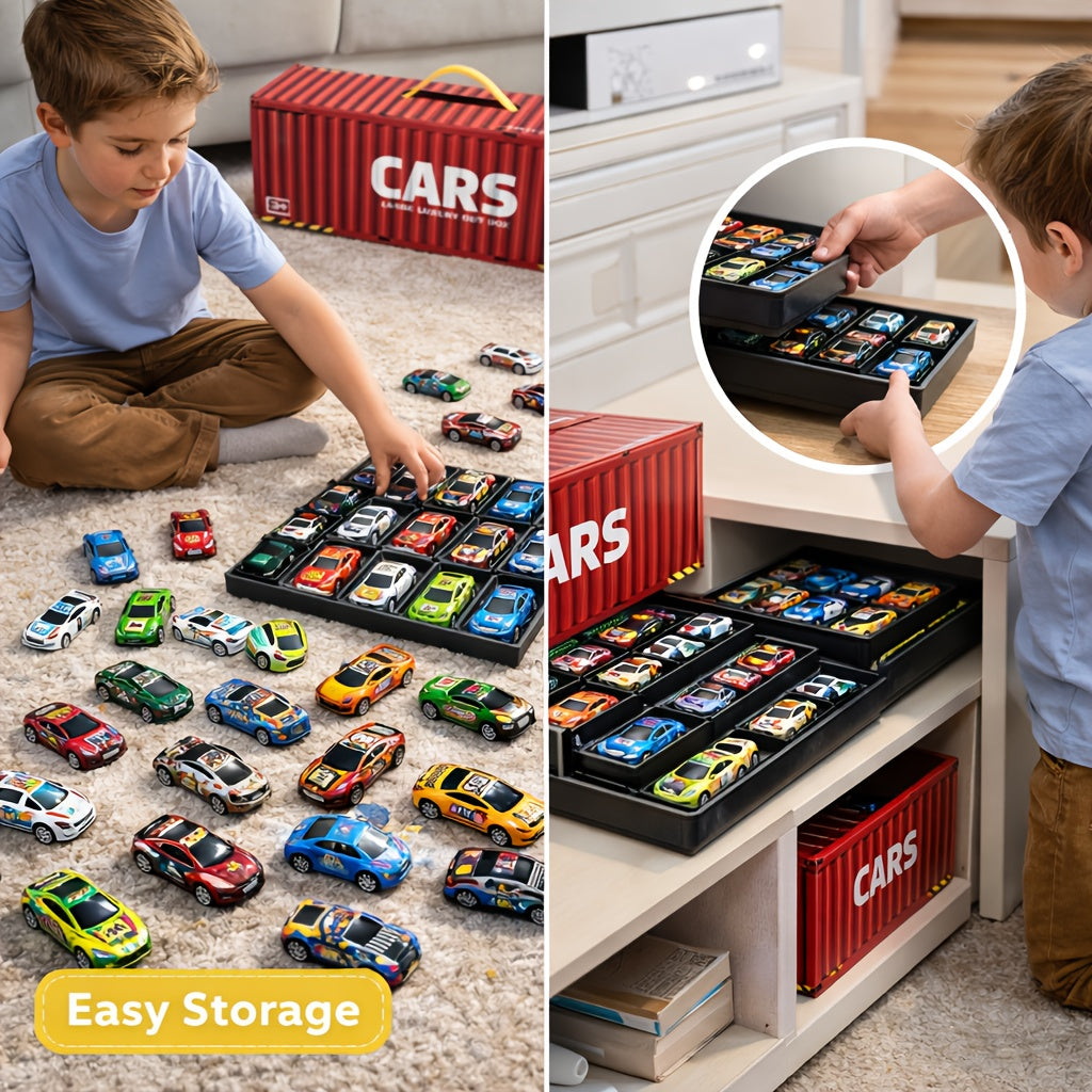 Racing Car Toy Set 48PCS Friction Powered Mini Cars with 4-Level Garage Track All-in-One Play Set for Boys Ages 3+ Birthday Christmas Gift