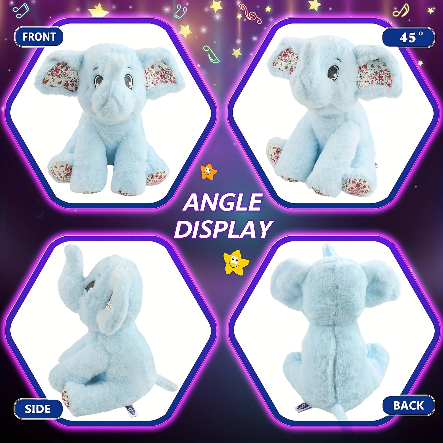 Musical Glowing Elephant Plush Toy with LED Light & Lullabies, Soft Stuffed Animal Nightlight Companion for Baby Toddler, Birthday Easter Gift for Kids