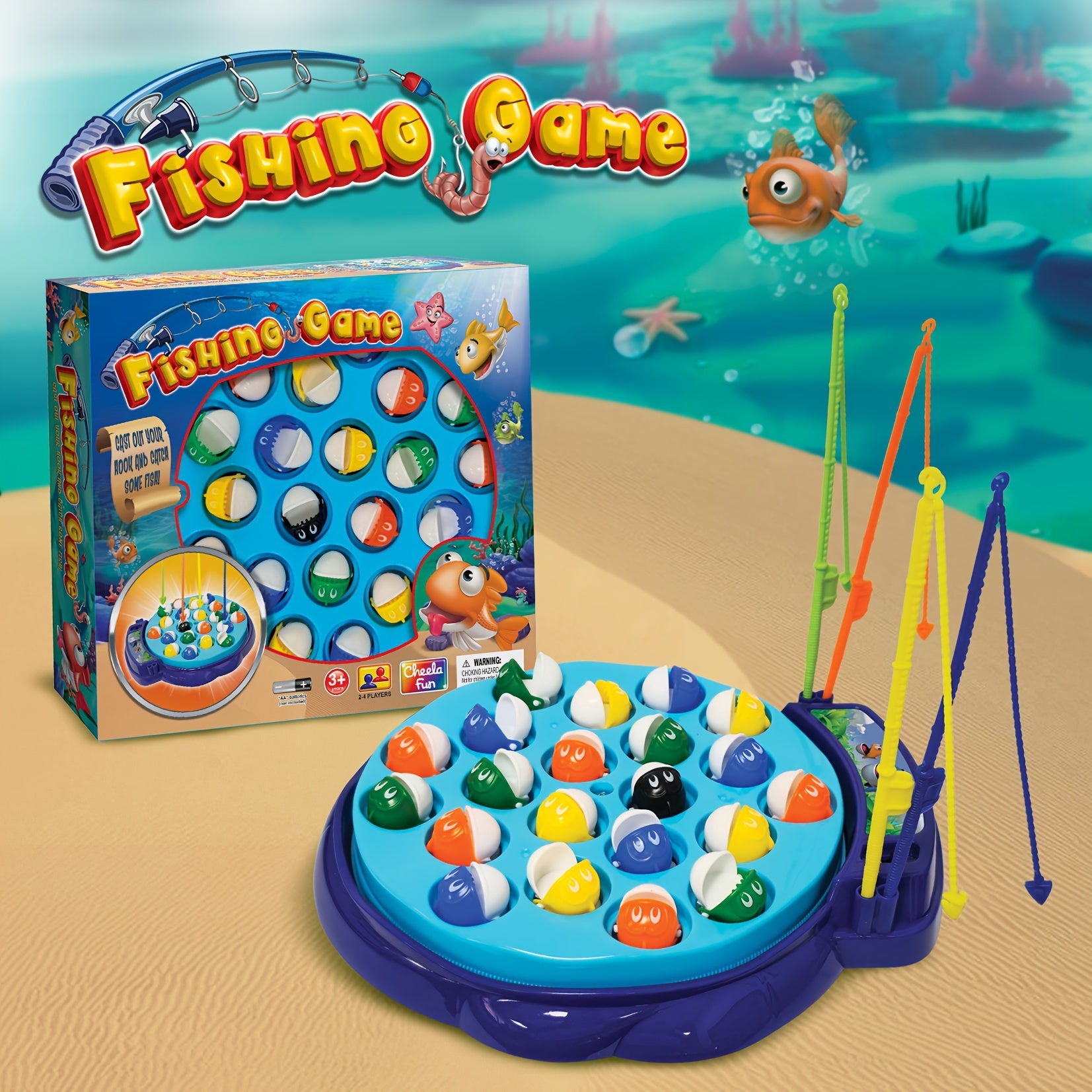 Kids Fishing Game Rotating Board 21 Fish 4 Rods - Fast-Action 2-4 Player Toy for Toddlers Ages 3+, Birthday Easter Holiday Gift for Boys & Girls