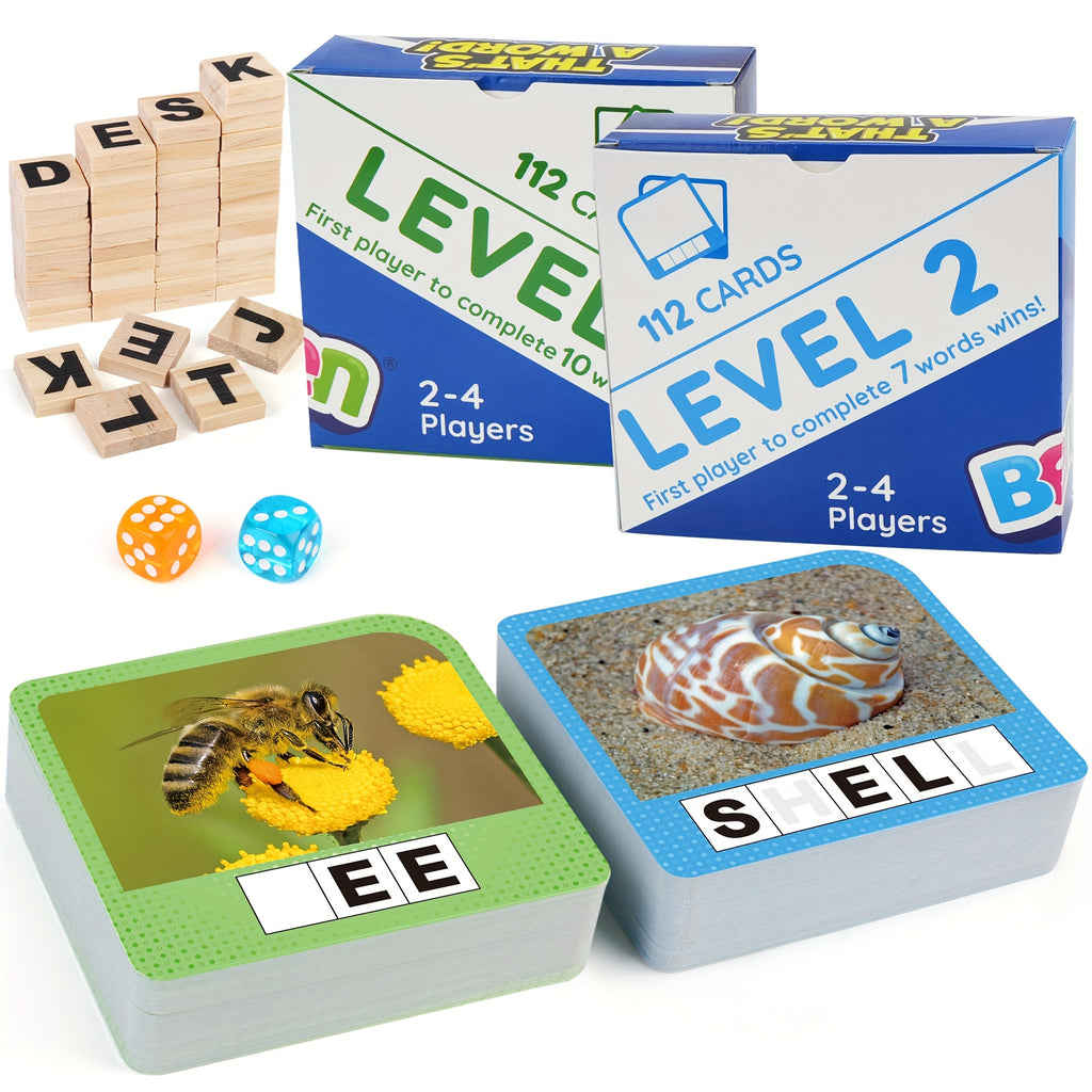 Spelling Game Flash Cards for Kids with 224 Sight Word Cards & 208 Wood Letter Tiles - Phonics Learning Game for Kindergarten Preschool Ages 4-8, Autism ADHD Friendly, Birthday Christmas Gift Boys Girls