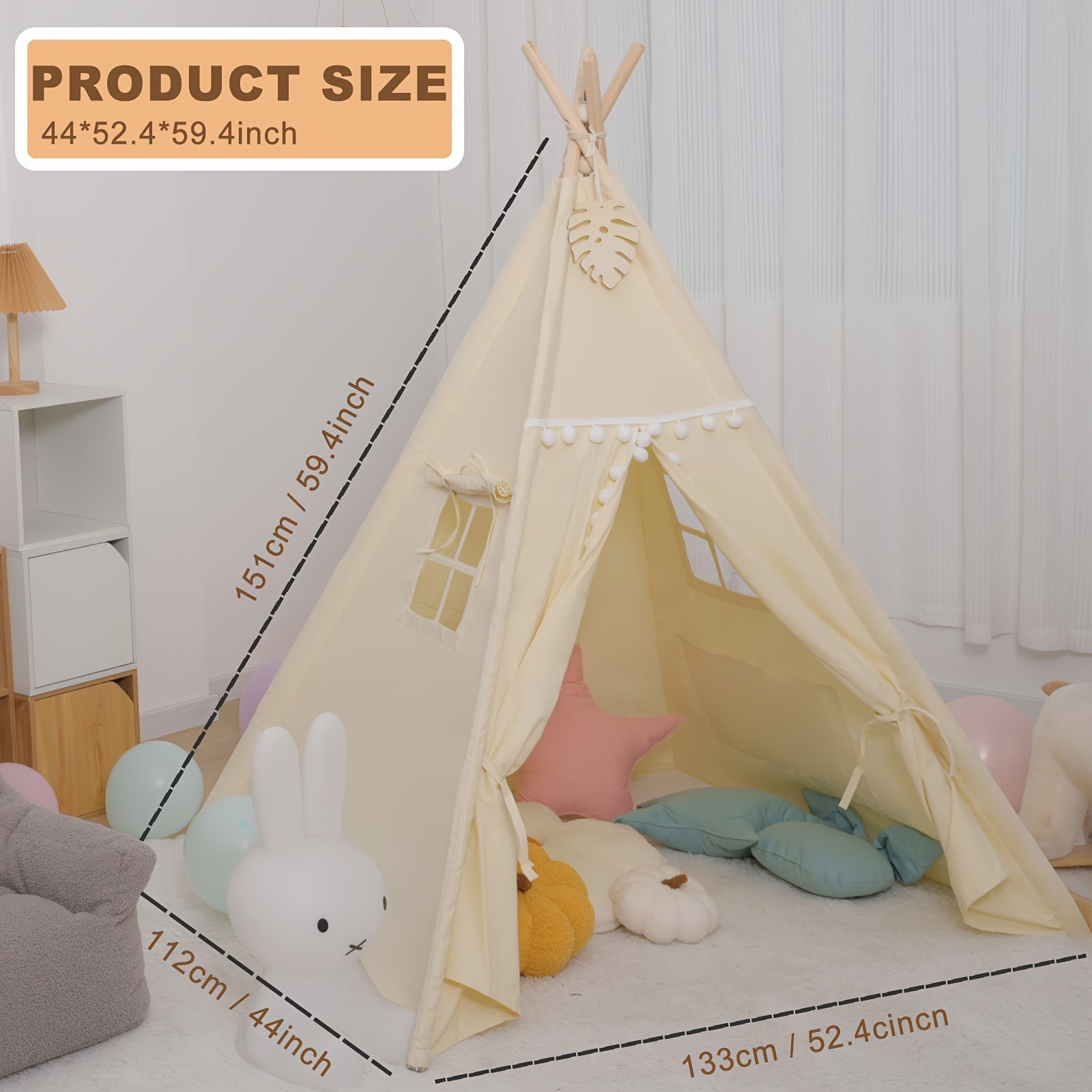 Nordic Style Kids Play Tent Conical Teepee – Indoor Playhouse for Boys & Girls Imaginative Play Bedroom Decor Gift (No Floor Mat)