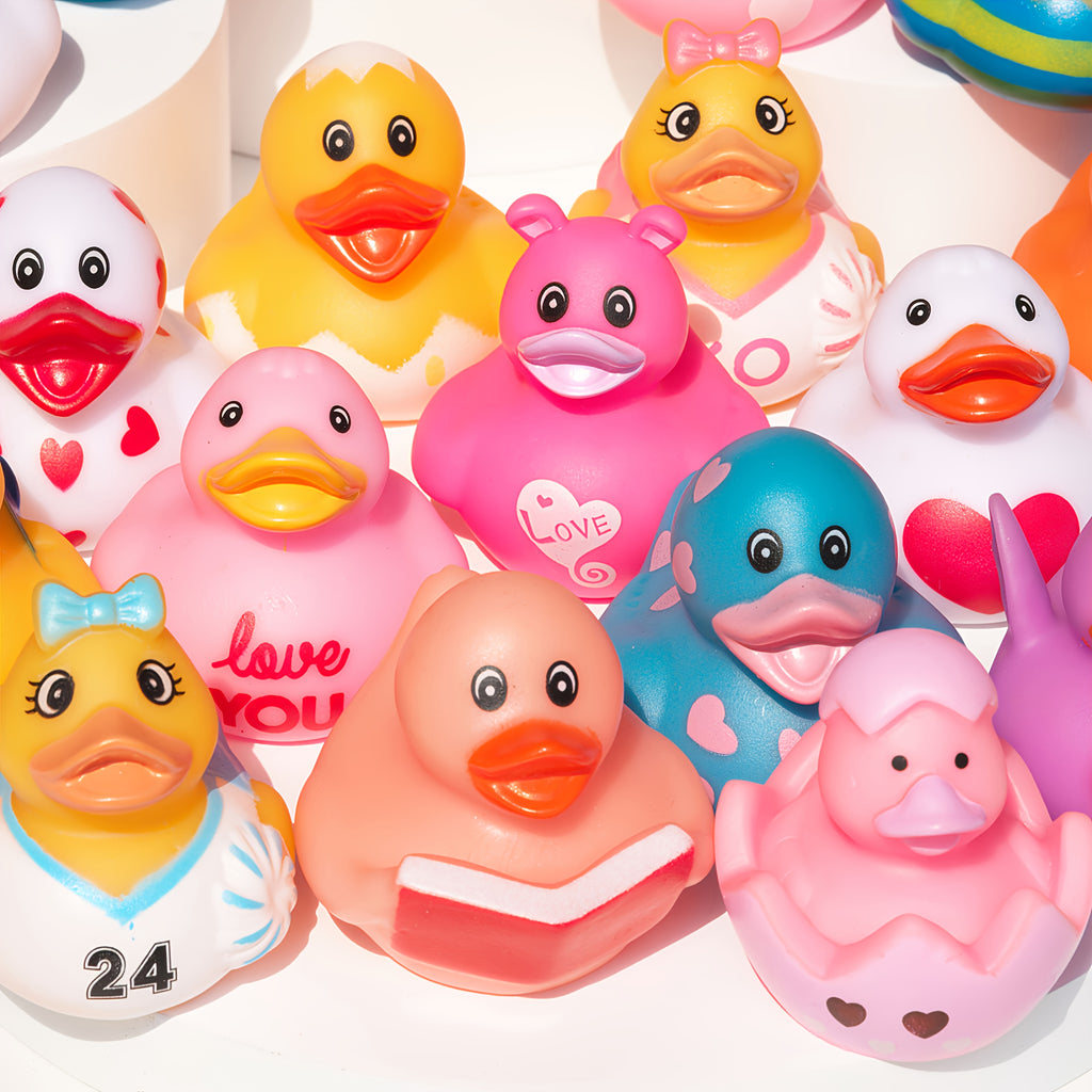 Rubber Duck Assortment 25pcs - Bulk Rubber Duckies for Kids Bath Toy, Birthday Baby Shower Classroom Party Favor, Summer Pool Beach Toy, Halloween Christmas Gift, Random Styles