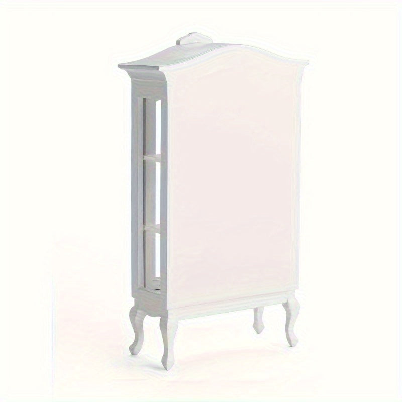 Dollhouse Display Cabinet Miniature White Wooden Hutch with Mirror 3 Glass Shelves Mini Furniture Decoration Photography Prop Wedding Scene Living Room Decor Gift