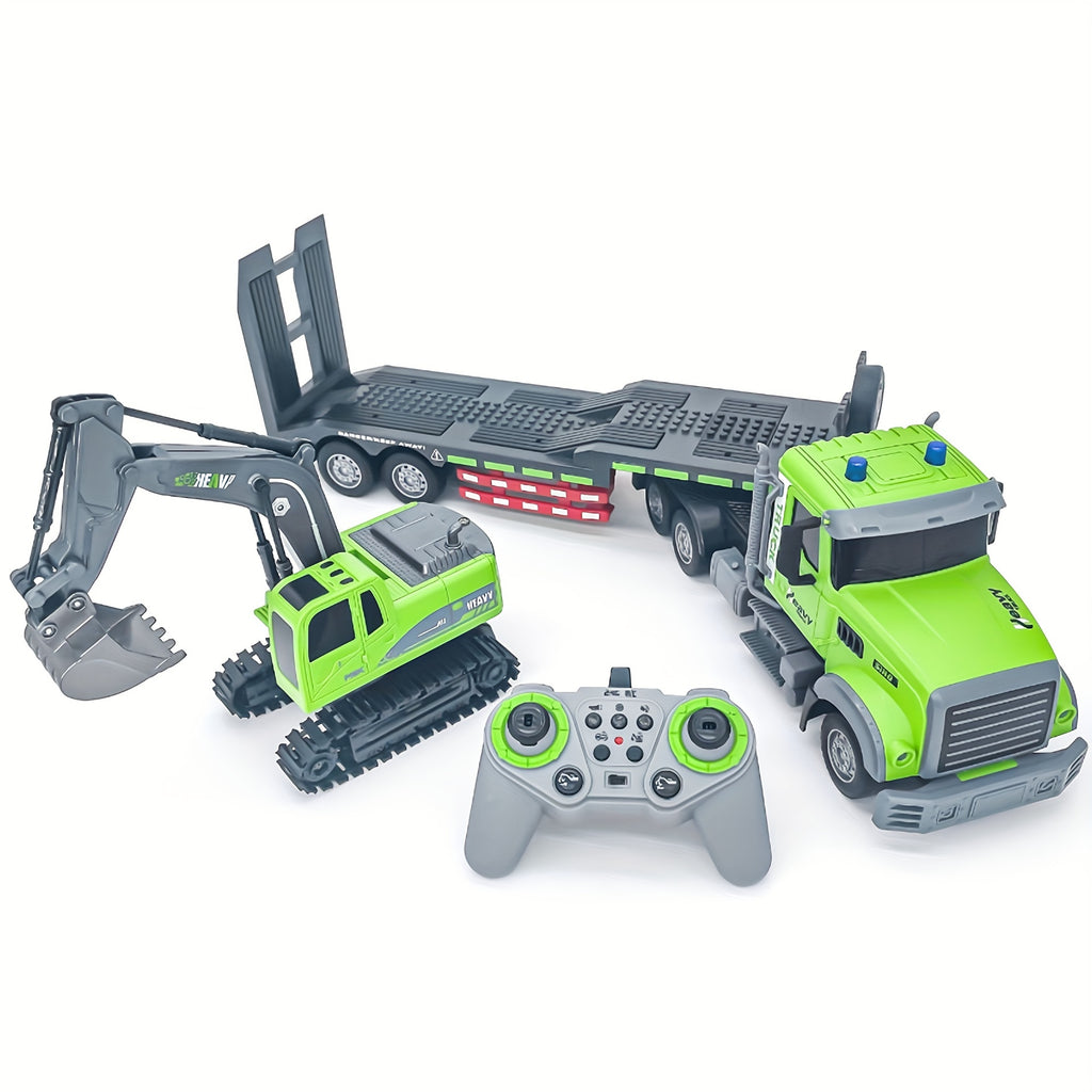 RC Semi Truck and Excavator Set 1:12 Scale Dual Remote Control with Lights Sound 2.4GHz Construction Toy for Boys Girls Ages 6-12 Birthday Gift