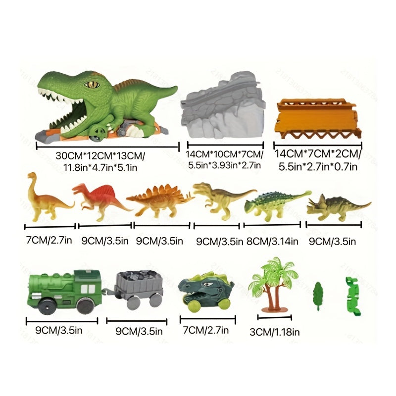 121-Piece Electric Dinosaur Track Train Set – Dinosaur Swallowing Car Sliding Track with Electric Train, Fun Dinosaur Toy Car Combination Playset for Kids Boys and Girls