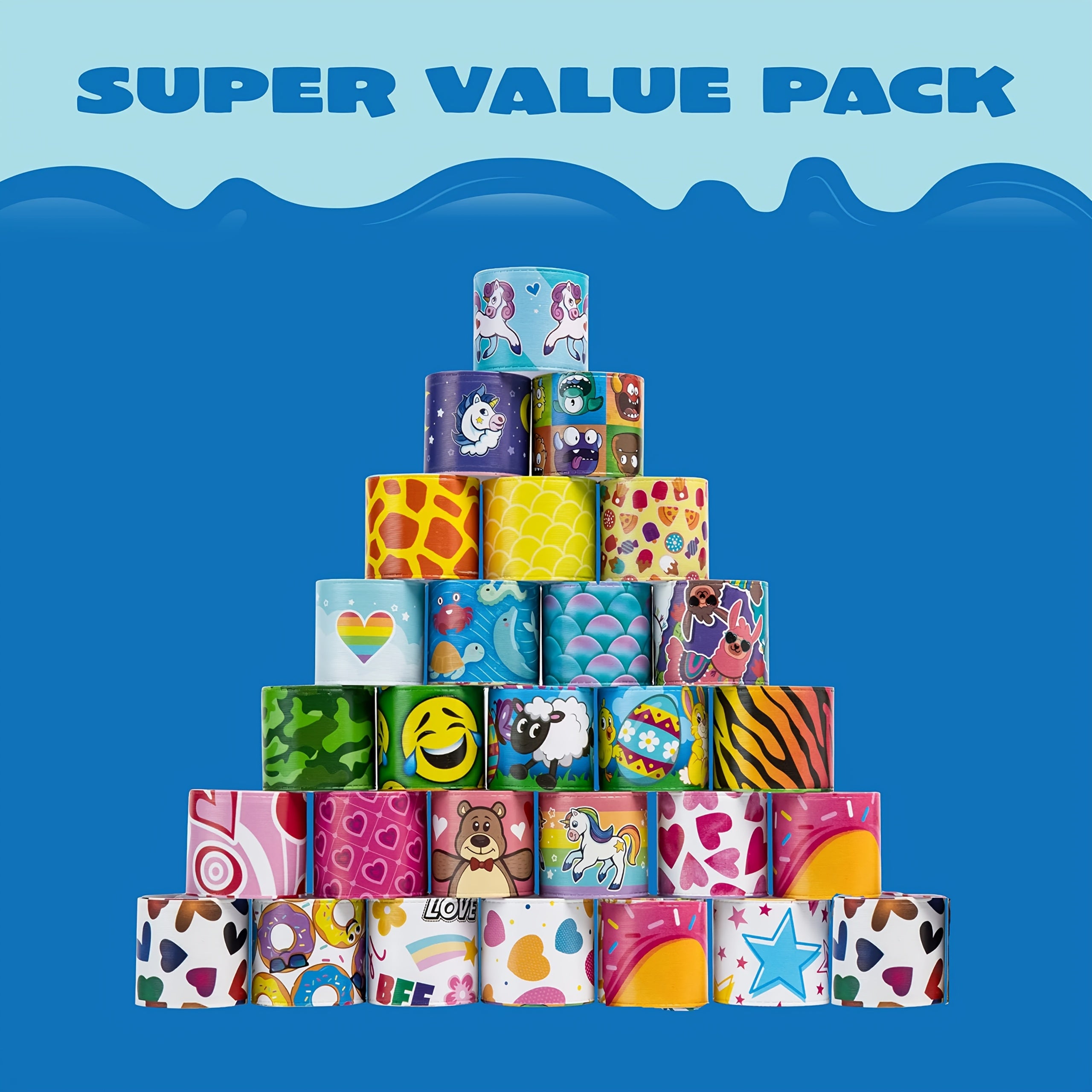 144-Piece Slap Bracelets for Kids Bulk – Unicorn, Heart & Animal Wristbands for Party Favors, Classroom Prizes & Goodie Bag Stuffers