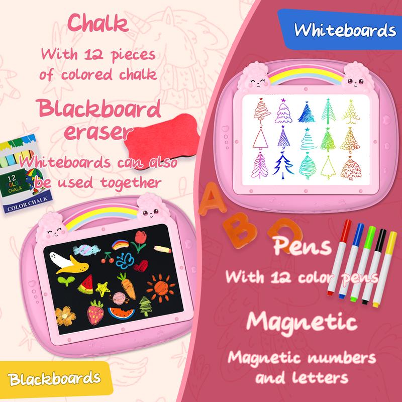 Double-Sided Magnetic Drawing Board for Toddlers, Unicorn Erasable Doodle Sketch Pad with Magnetic Letters and Numbers, Mess-Free Reusable Writing Easel, Early Learning Educational Toy for Girls Ages 1-3, Birthday Christmas Gift