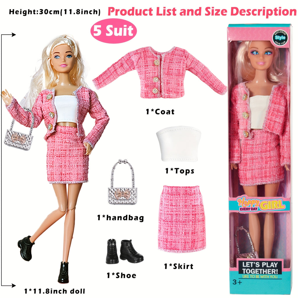 6 Pack 11.5 Inch Articulated Fashion Princess Dolls Playset – Poseable Joints, Outfits, Handbag, Crown, Necklace & Suitcase, Individual Gift Boxes, Complete Doll Set for Girls Ages 3+