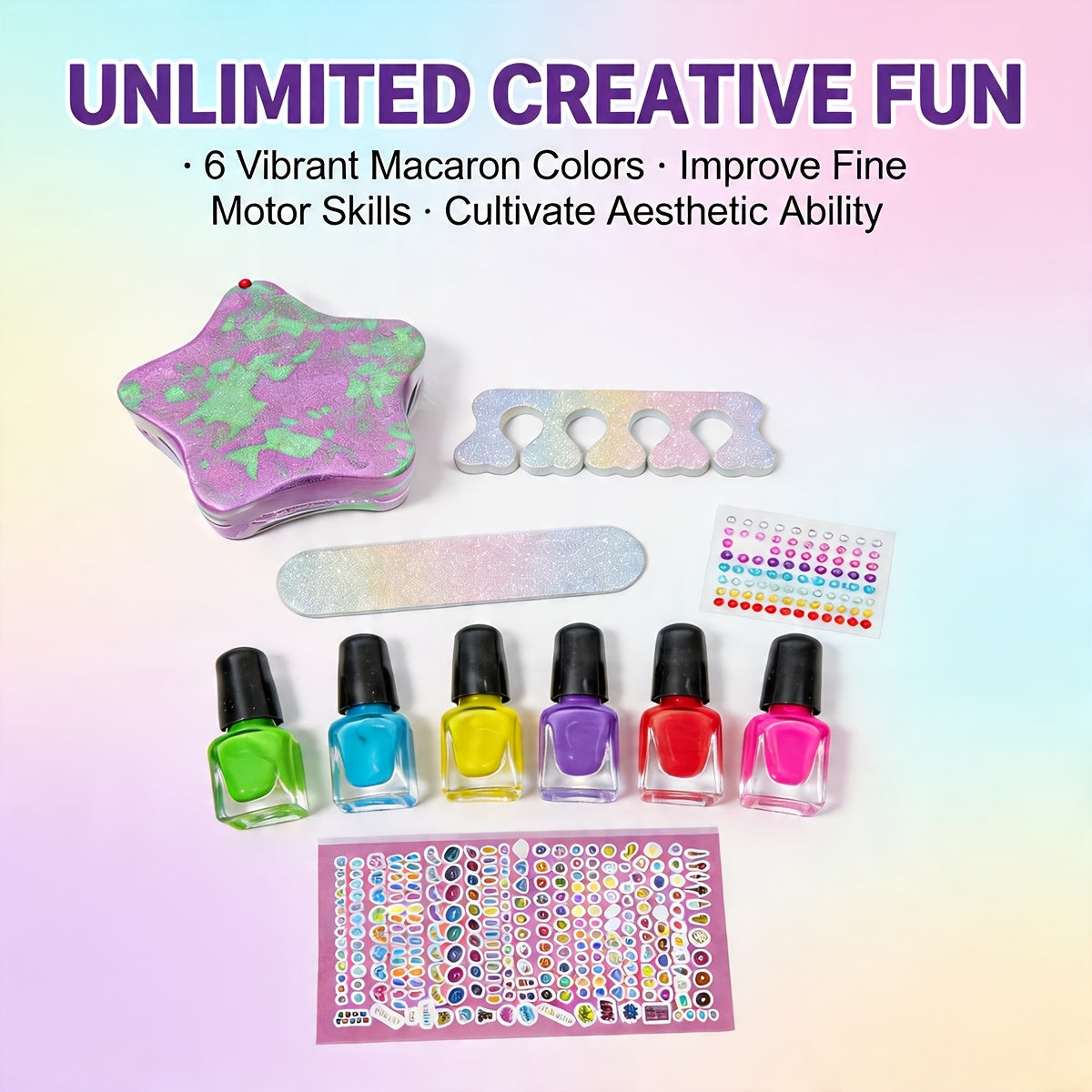Pedicure Spa Play Set for Girls 320 Pieces Pretend Nail Salon Kit with Colorful Polishes Stickers Spa Party Self Care Toy Birthday Gift Ages 8 and Up
